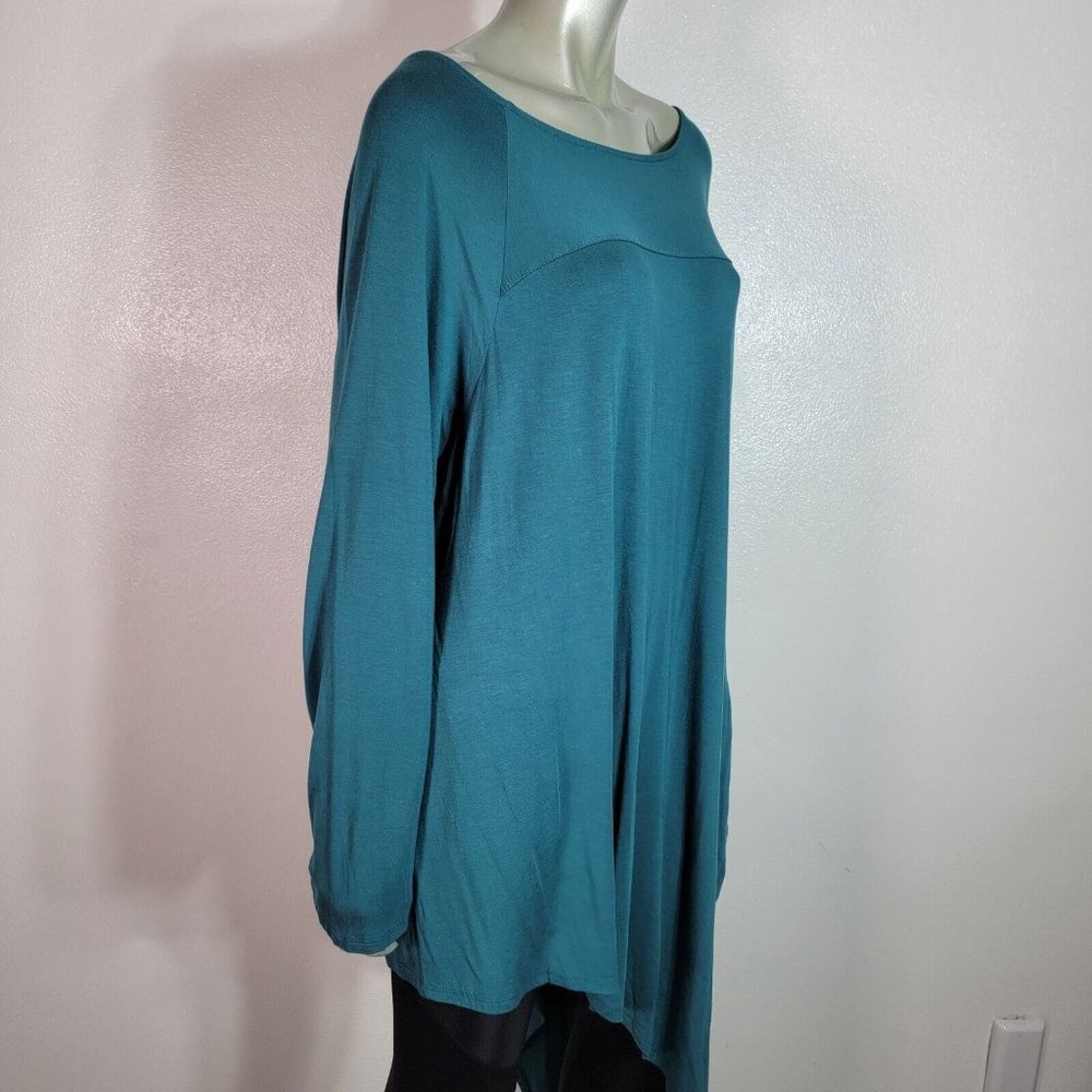 Roaman's Tunic Top Plus Size 22/24 Boat Neck Asymmetric‎ Long Hem Stretch Green - Picture 6 of 8